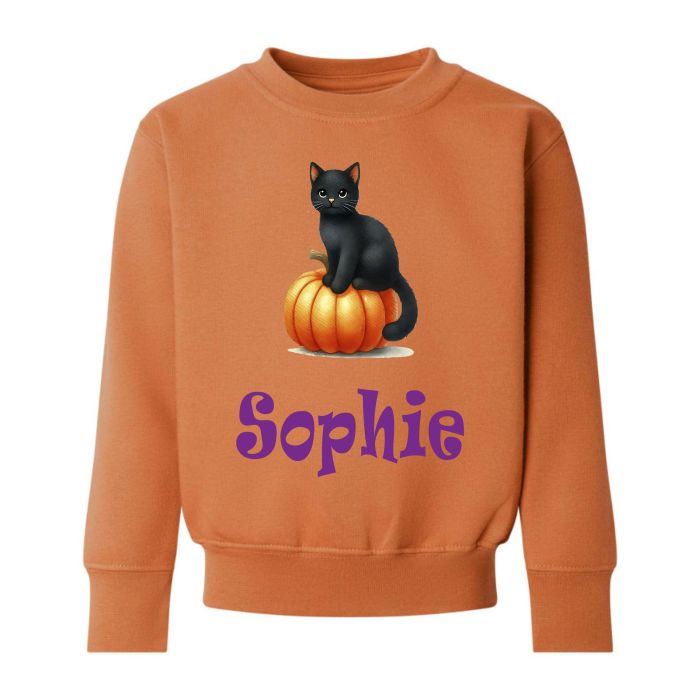 Personalised Halloween Black Cat Pumpkin Any Name Printed Kids Children s Sweatshirt Jumper 15.99