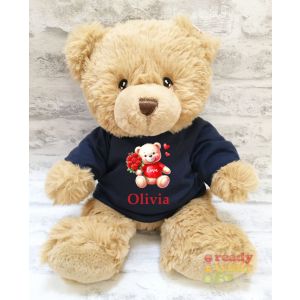 Valentines Day Bear with Roses + Any Name / Text Large Harry Brown Teddy Bear