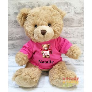 Valentines Day Bear with Card & Present + Any Name / Text Large Harry Brown Teddy Bear