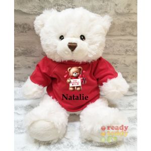 Valentines Day Bear with Card & Present + Any Name / Text Large Harry White Teddy Bear