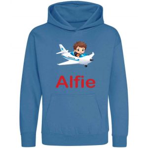 Boy Flying Airplane Any Name Childrens Hoodie