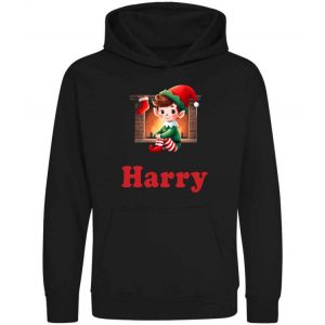 Christmas Elf Fireplace Any Name Childrens Hoodie