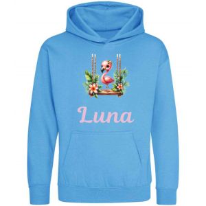 Flamingo on Swing Any Name Childrens Hoodie