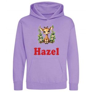 Giraffe on Swing Any Name Childrens Hoodie