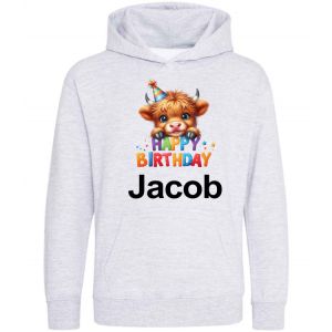 Happy Birthday Highland Cow Any Name Childrens Hoodie