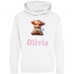 Highland Cow Daisy Any Name Childrens Hoodie