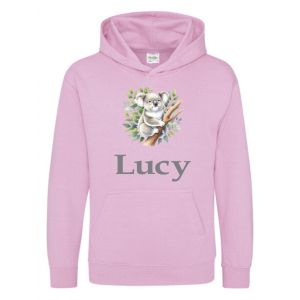 Koala in Tree Watercolour Any Name Childrens Hoodie