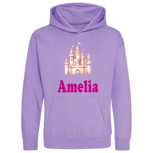 Pink Princess Castle Any Name Childrens Hoodie