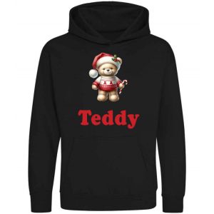 Christmas Jumper Bear Candy Cane Any Name Childrens Hoodie