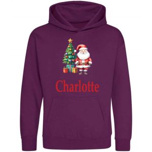 Christmas Tree and Santa Any Name Childrens Hoodie