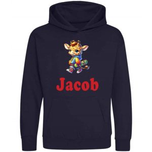 Skate Boarding Giraffe Any Name Childrens Hoodie