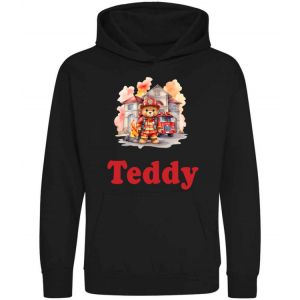 Fireman Teddy Watercolour Any Name Childrens Hoodie