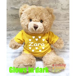 Large Harry Brown Teddy Bear - Glow in the Dark T-Shirt Name + Hearts