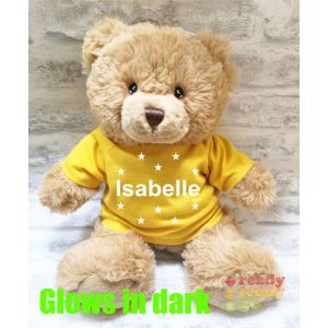 Large Harry Brown Teddy Bear - Glow in the Dark T-Shirt Name + Stars