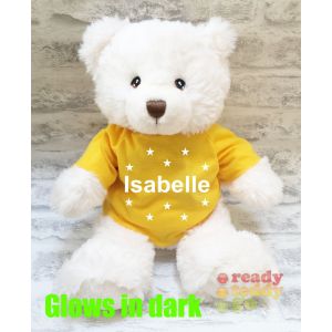 Large Harry White Teddy Bear - Glow in the Dark T-Shirt Name + Stars