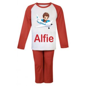 Boy Flying Airplane Any Name Childrens Pyjamas