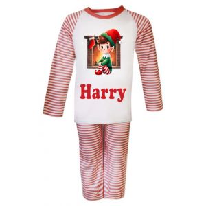 Christmas Elf Fireplace Any Name Childrens Pyjamas