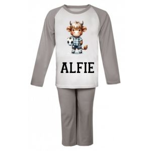 Highland Cow Footballer Any Name Childrens Pyjamas