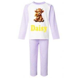 Highland Cow Sunflower Any Name Childrens Pyjamas