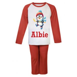 Penguin Ice Hockey Player Any Name Childrens Pyjamas