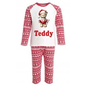 Christmas Jumper Bear Candy Cane Any Name Childrens Pyjamas