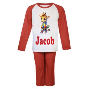 Skate Boarding Giraffe Any Name Childrens Pyjamas