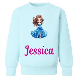 Blue Princess Any Name Childrens Sweatshirt / Jumper