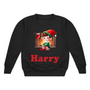 Christmas Elf Fireplace Any Name Childrens Sweatshirt / Jumper