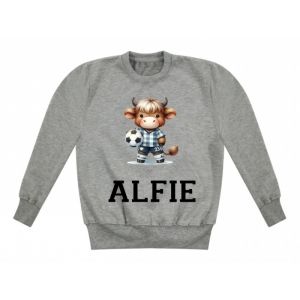 Highland Cow Footballer Any Name Childrens Sweatshirt / Jumper