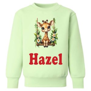 Giraffe on Swing Any Name Childrens Sweatshirt / Jumper