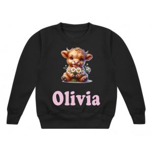 Highland Cow Daisy Any Name Childrens Sweatshirt / Jumper