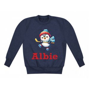 Penguin Ice Hockey Player Any Name Childrens Sweatshirt / Jumper