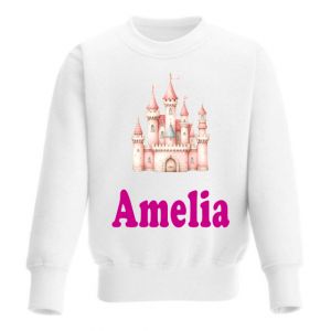 Pink Princess Castle Any Name Childrens Sweatshirt / Jumper