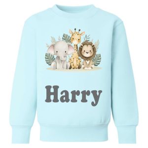 Safari Animals V2 (x3) Any Name Childrens Sweatshirt / Jumper