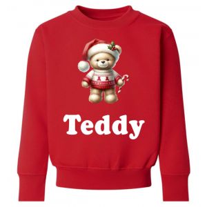 Christmas Jumper Bear Candy Cane Any Name Childrens Sweatshirt / Jumper