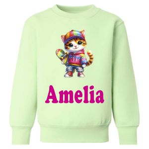 Skate Boarding Cat Any Name Childrens Sweatshirt / Jumper