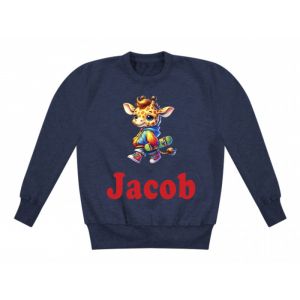 Skate Boarding Giraffe Any Name Childrens Sweatshirt / Jumper