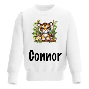 Tiger on Swing Any Name Childrens Sweatshirt / Jumper