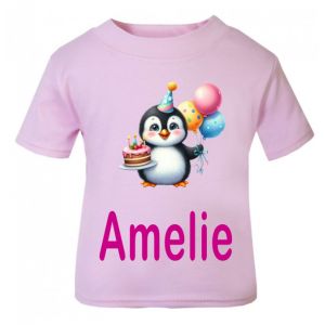 Birthday Penguin Any Name Childrens Printed T-Shirt