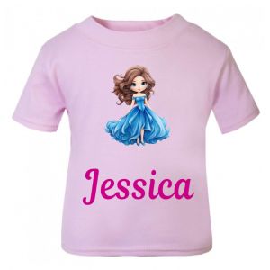 Blue Princess Any Name Childrens Printed T-Shirt