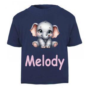 Cute Elephant Any Name Childrens Printed T-Shirt