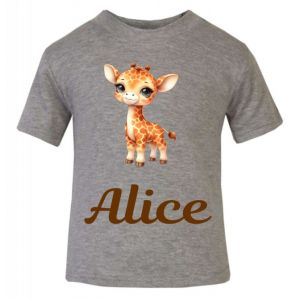 Cute Giraffe Any Name Childrens Printed T-Shirt