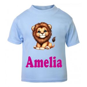 Cute Lion Any Name Childrens Printed T-Shirt