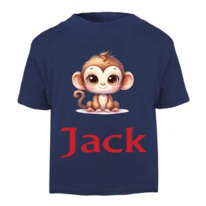 Cute Monkey Any Name Childrens Printed T-Shirt