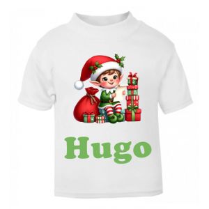 Christmas Elf Presents Any Name Childrens Printed T-Shirt