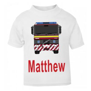 Fire Engine Front Any Name Childrens Printed T-Shirt