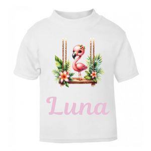 Flamingo on Swing Any Name Childrens Printed T-Shirt