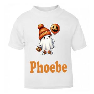 Halloween Cute Ghost Pumpkin Any Name Childrens Printed T-Shirt