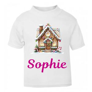 Christmas Gingerbread Candy / Sweets House Any Name Childrens Printed T-Shirt