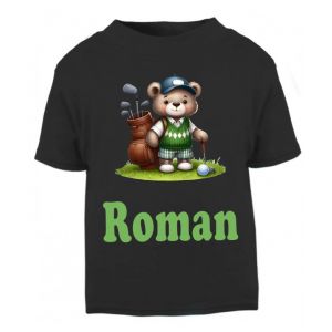 Golfer Bear Any Name Childrens Printed T-Shirt